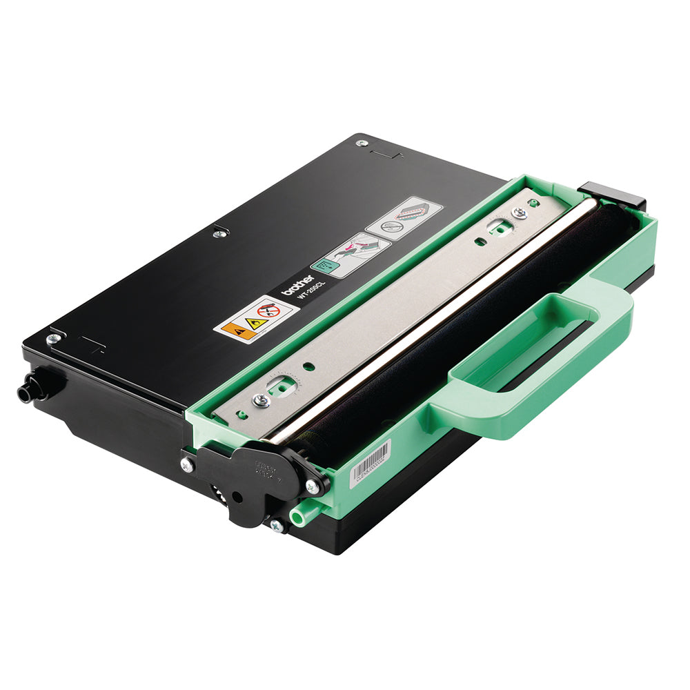 Brother WT-200CL boîte de toner usagé pour imprimantes laser couleur, montrant sa conception et sa capacité pour jusqu'à 50,000 pages.