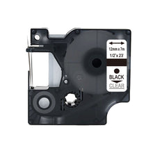 Cartouche compatible Dymo 45010 (S0720500) noir sur étiquette transparente, 12mm x 7m, durable et résistante au maculage pour diverses utilisations.