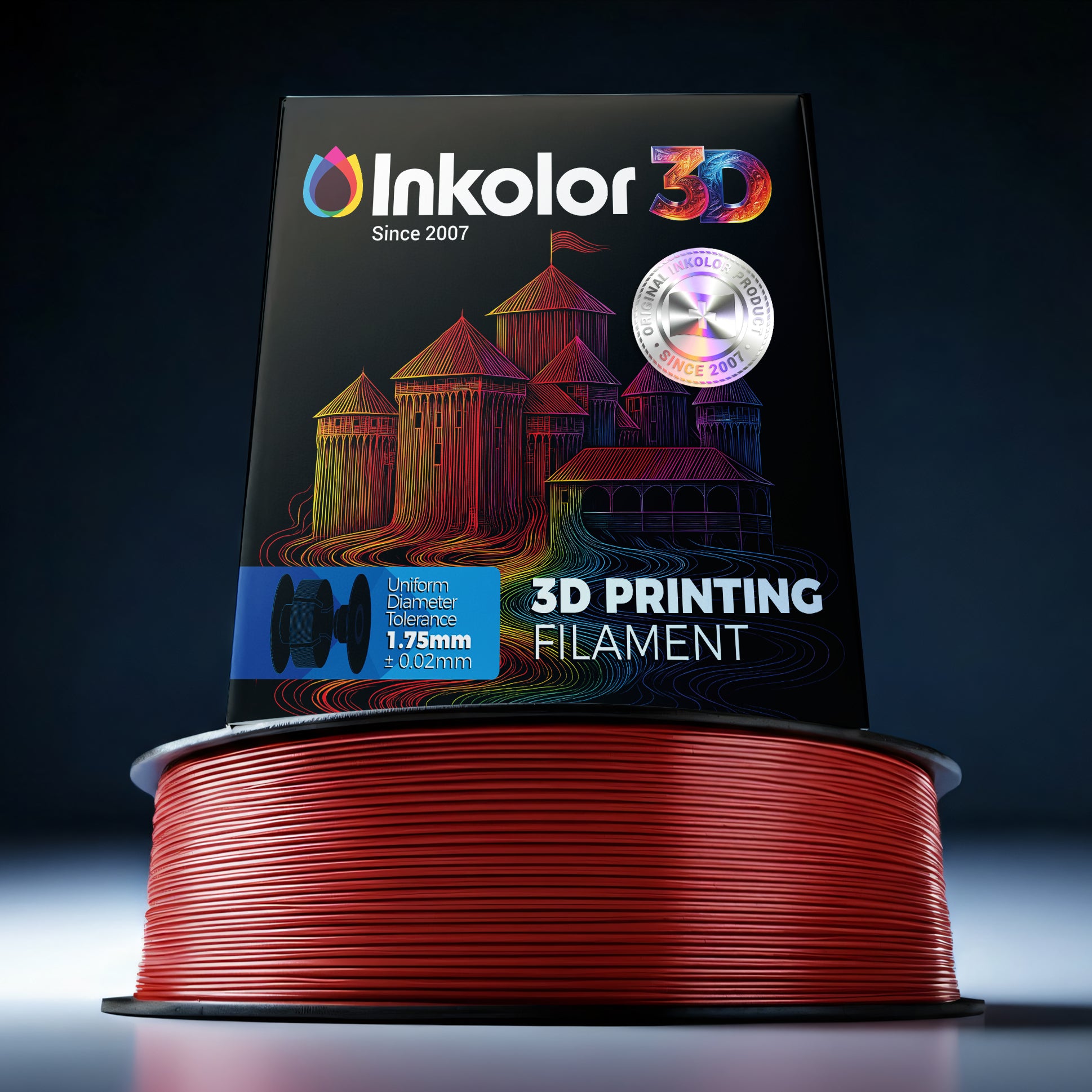 Inkolor PLA Rot Filament 1.75mm 1Kg 3D-Druck Filament on spool with vibrant display box