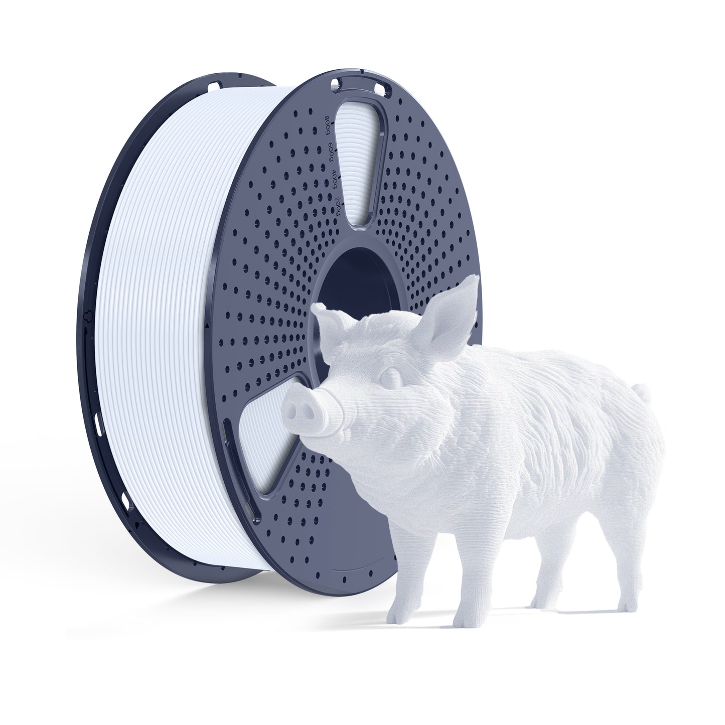 Inkolor PETG Weiss Filament 1.75mm 1Kg 3D-Druck Filament spool with a white 3D-printed pig model.