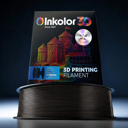 Inkolor ABS Schwarz Filament 1.75mm 1Kg 3D-Druck Filament spool, ideal for technical prototypes, tools, and vehicle parts.