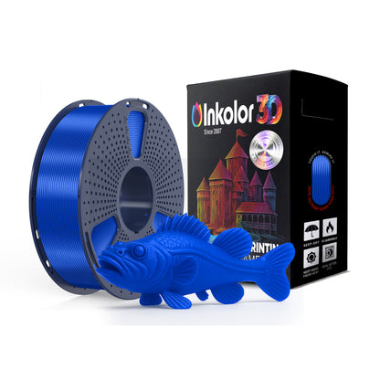 Inkolor ABS Blau Filament 1.75mm 1Kg 3D-Druck Filament, ideal für robuste 3D-Drucke, gezeigt mit blauem Druckbeispiel.