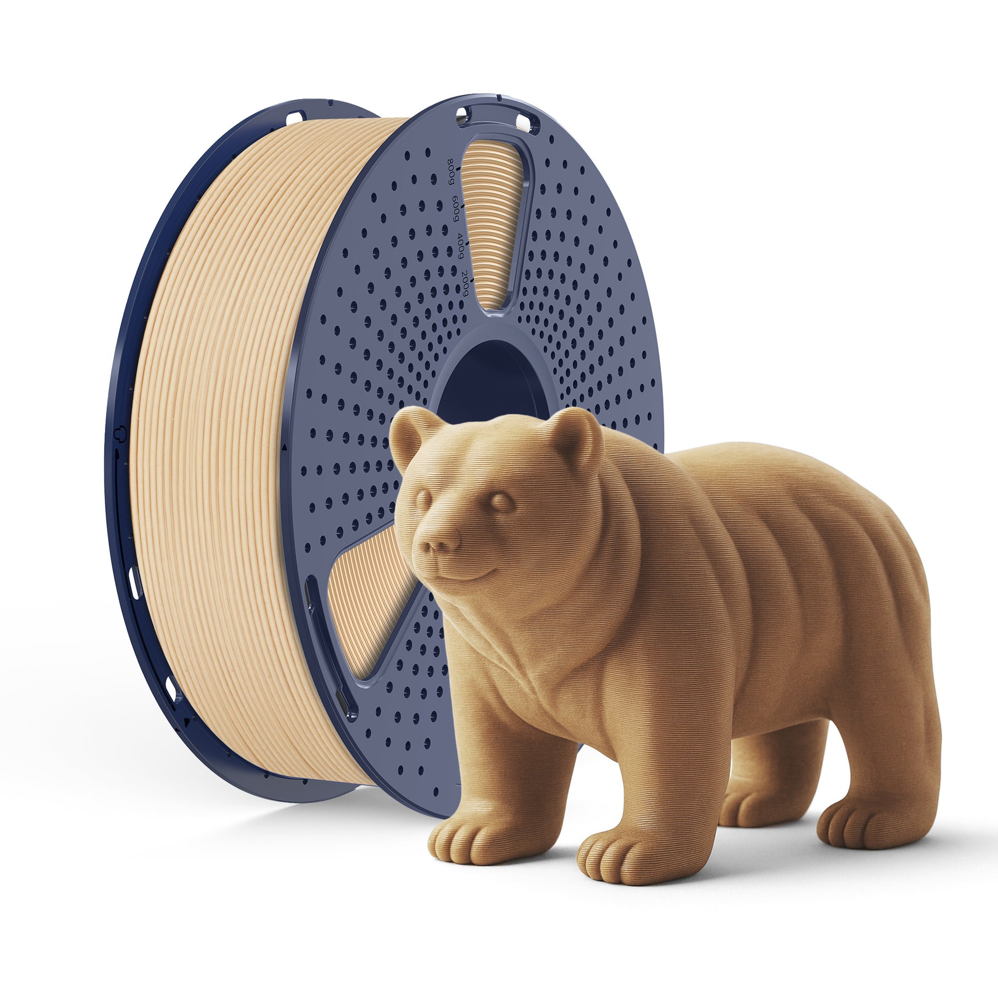 Inkolor Holz Filament 1.75mm 1Kg 3D-Druck Filament used for creating a detailed bear sculpture, showcasing natural wood texture.