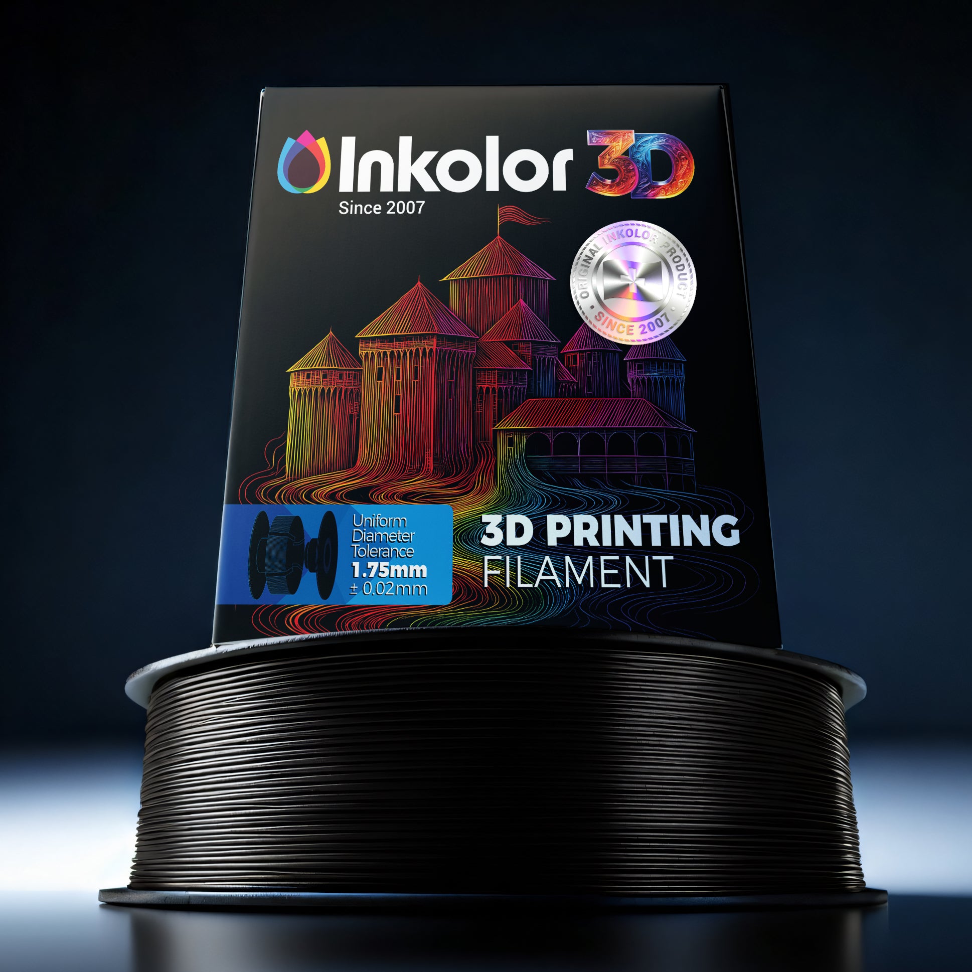 Inkolor TPU95A Schwarz Filament 1.75mm 1Kg 3D-Druck Filament Roll on Display