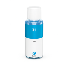 HP 31 (1VU26AE) kompatible Tintenpatrone Cyan 70ml, ideal für HP-Drucker mit nachfüllbaren Tintentanks, hohe Seitenkapazität