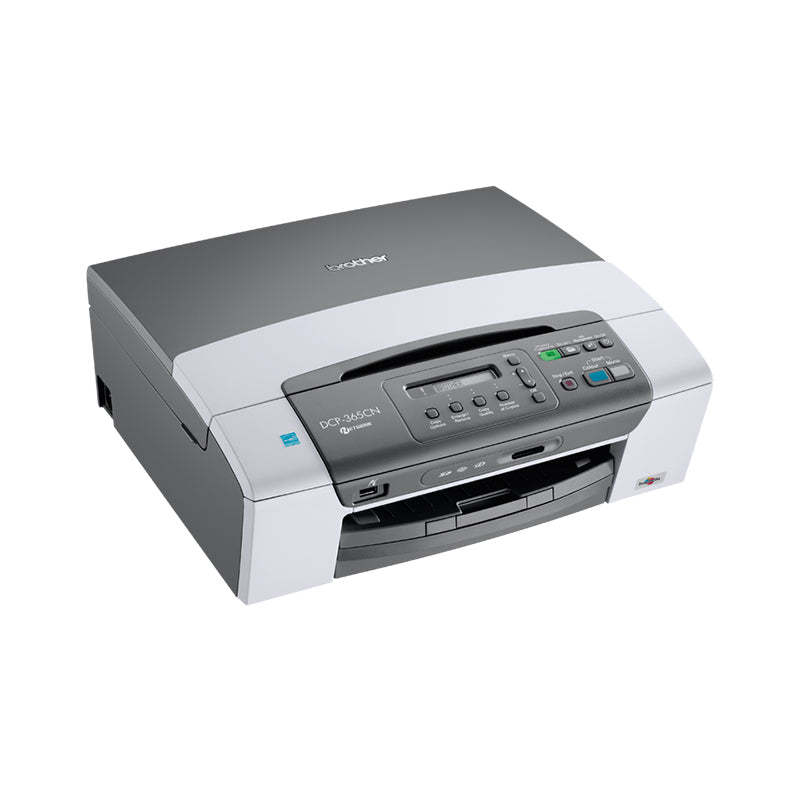 Brother DCP-365CN multifunction inkjet printer for printing, scanning, and copying, featuring compact design and network connectivity.