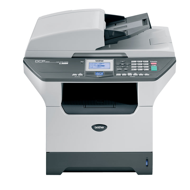 Brother DCP-8060 multifunction laser printer with high-speed printing, scanning, and copying capabilities, featuring 1200 dpi resolution.