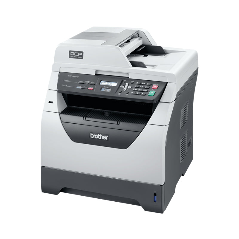 Brother DCP-8070D multifunction laser printer with automatic duplex, copy, and scan features, ideal for office environments.
