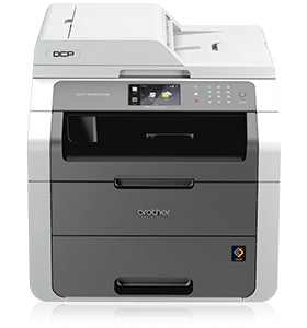 Brother DCP-9022CDW color laser multifunction printer with Wi-Fi and duplex capabilities, front view.