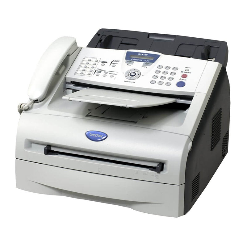 Brother Fax 2820 multifunction printer with fax, print, and copy features; compact design with automatic document feeder.