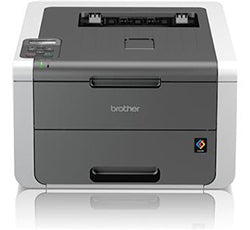 Brother HL-3142CW color laser printer, ideal for home offices, compact design with wireless printing capability, displays front view.