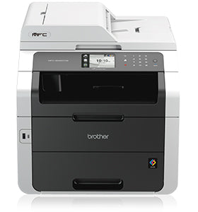 Brother MFC-9340CDW color laser multifunction printer with ADF and duplex printing capabilities.