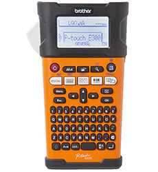 Brother PT-E300VP label printer with QWERTY keyboard and display, ideal for industrial and craft use.