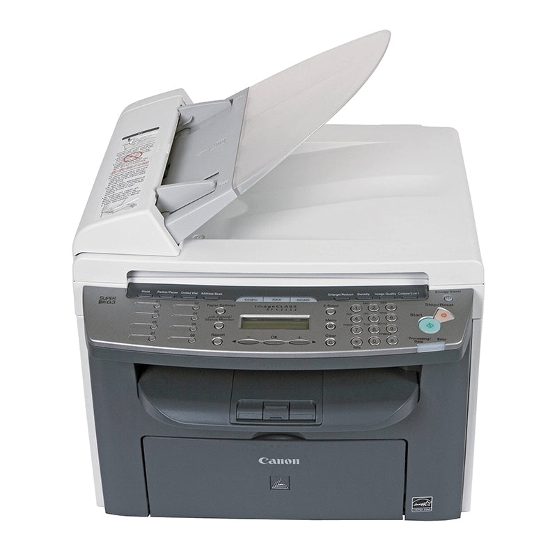 Canon I-SENSYS MF-4350D multifunction printer with open paper tray, featuring printing, copying, scanning, and faxing functions.