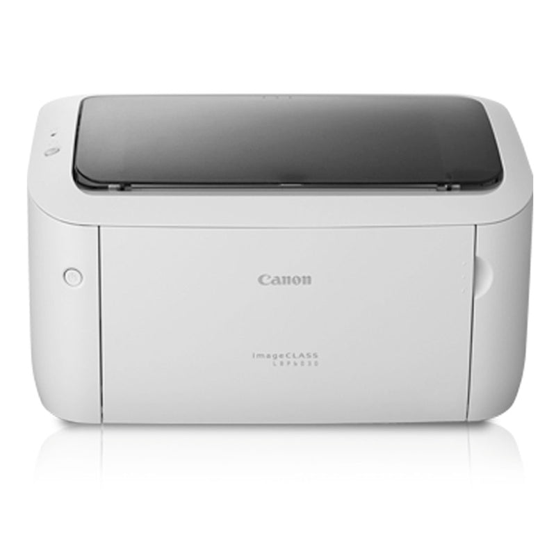 Front view of Canon LBP-6030 monochrome laser printer, ideal for small offices, featuring compact design and efficient printing.