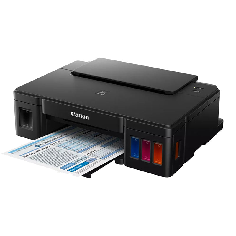 Canon Pixma G1500 inkjet printer with refillable ink tanks, showcasing high-capacity color printing capabilities.