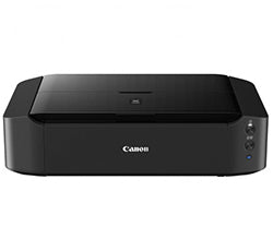 Front view of Canon PIXMA iP8750 A3+ photo printer with sleek black design, featuring advanced 6-ink system and wireless connectivity.