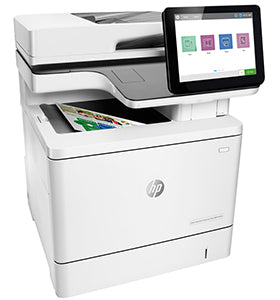 HP Color LaserJet Enterprise Flow MFP M578cx multifunction printer with large touch screen, designed for business environments.