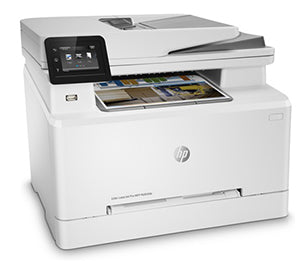 HP Color LaserJet Pro M283fdn multifunction printer with touchscreen display.