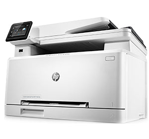 HP Color LaserJet Pro MFP M274n multifunction color laser printer with display screen, ideal for small offices.