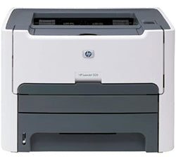HP LaserJet 1320 monochrome printer with compact design, 22 ppm speed, 1200 dpi resolution, and duplex printing feature.