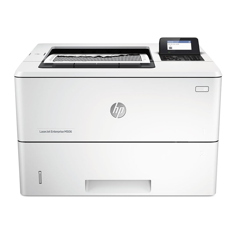 HP LaserJet Enterprise M506X monochrome printer for high-speed office printing, featuring duplex and 1,200-sheet capacity.