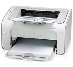 HP LaserJet P1005 compact monochrome laser printer for small offices, featuring 14 ppm speed and 600 dpi resolution, 150-sheet capacity.