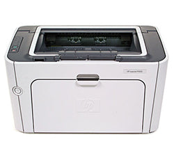 HP LaserJet P1505 monochrome laser printer with paper tray and compact design for small office use.