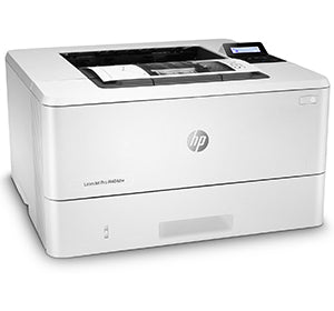 HP LaserJet Pro M404dw monochrome printer with wireless connectivity, ideal for small to medium offices, featuring duplex printing.