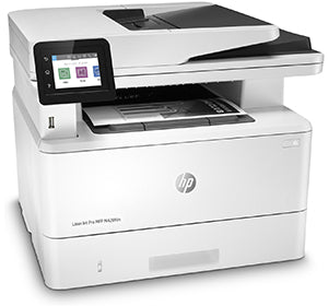 HP LaserJet Pro MFP M428fdn multifunction printer with touchscreen and paper tray, ideal for small to medium-sized workgroups.