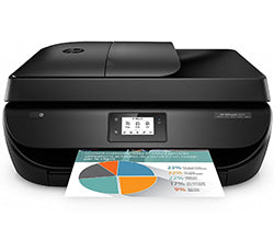 HP OfficeJet 4650 All-in-One inkjet printer printing a color chart, featuring Wi-Fi and mobile printing capabilities.