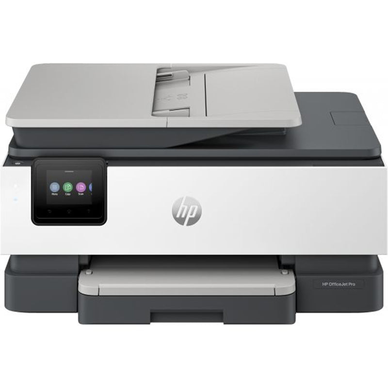 Front view of HP OfficeJet Pro 8135e inkjet printer for small office use, featuring ADF and duplex printing capabilities.