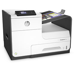 HP PageWide Pro 452DW printer showcasing compact design with high-speed performance and wireless connectivity for professional use.