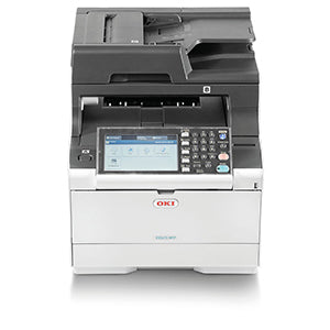 Front view of the Oki ES5473 color laser printer featuring high-speed printing and advanced office functionalities.