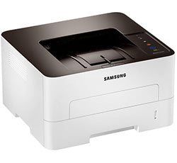 Samsung Xpress M2825ND monochrome laser printer with high-speed printing and duplex capability, shown in white and black design.