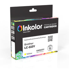 Cartuccia d'inchiostro giallo compatibile Brother LC-223Y, capacità 550 pagine, ideale per la stampa in ufficio e a casa, vista della confezione.