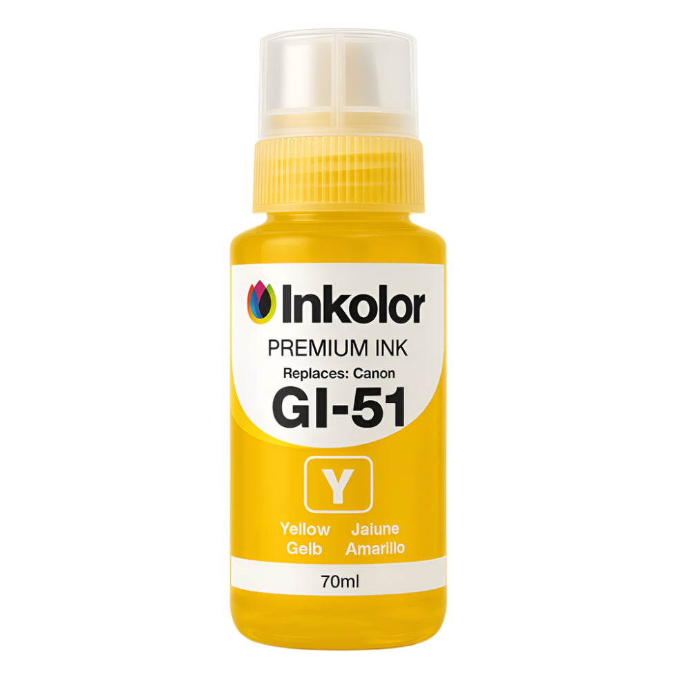 Cartuccia d'inchiostro Canon GI-51Y compatibile, giallo, 70 ml, alta qualità di stampa, ideale per stampanti Canon, alta capacità di pagine.
