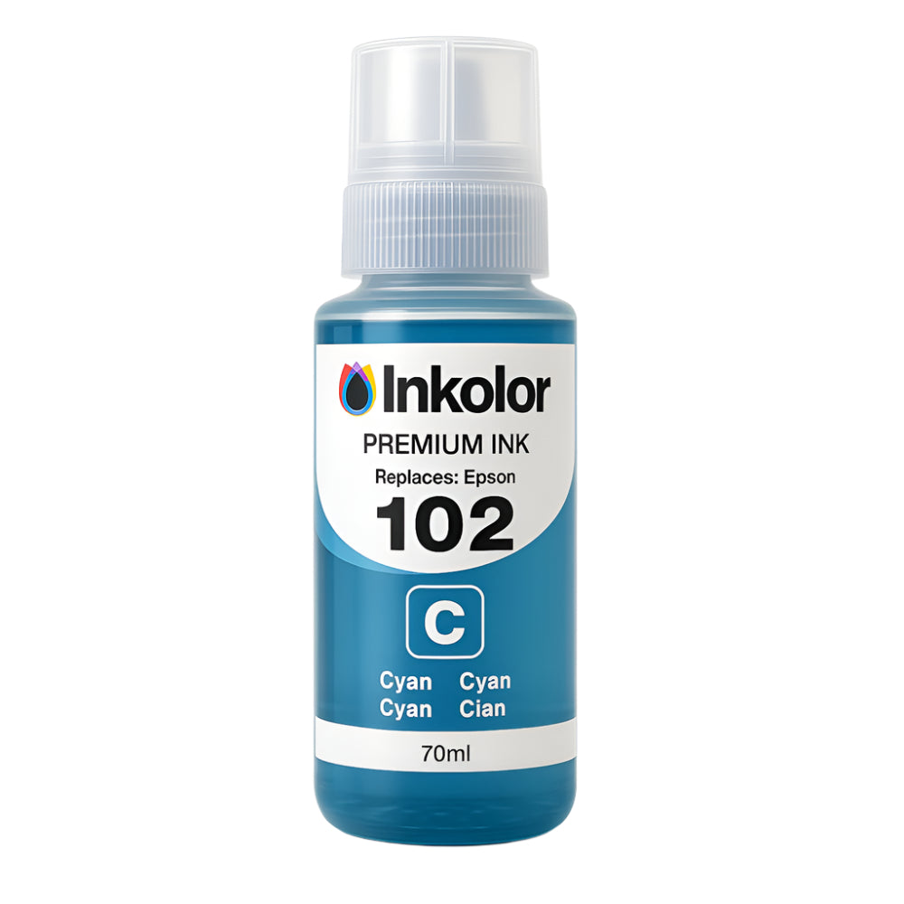 Cartuccia d'inchiostro compatibile Epson 102 ciano che offre un'elevata qualità di stampa per la casa e l'ufficio, capacità fino a 6.000 pagine, colori vivaci.