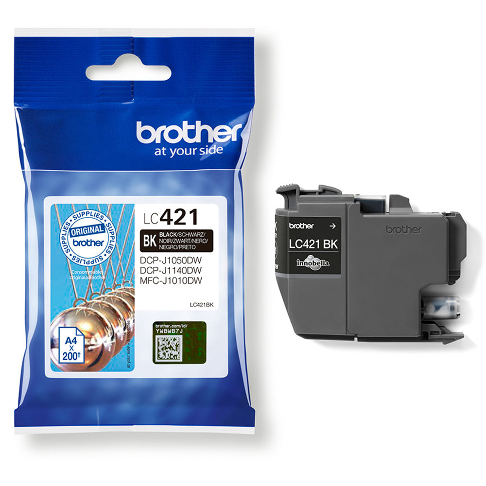 Brother LC-421BK confezione e cartuccia di inchiostro nero per stampe di alta qualità, compatibile con le stampanti Brother .