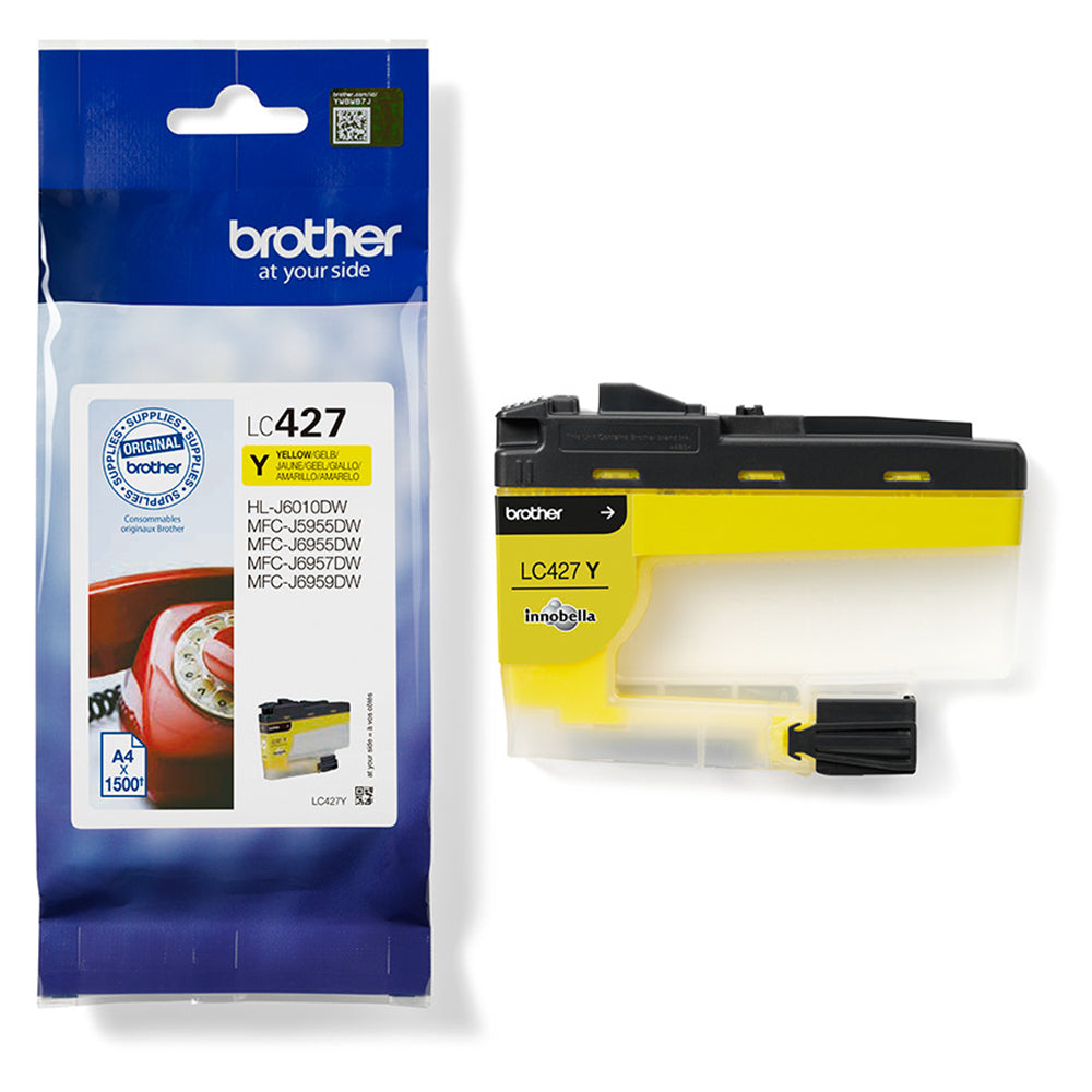Cartuccia d'inchiostro giallo Brother LC-427Y per stampe professionali, ad alta resa fino a 1500 pagine, ideale per l'ufficio.