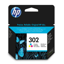 Cartuccia d'inchiostro HP 302 Tricolore F6U65AE con design a farfalla blu.