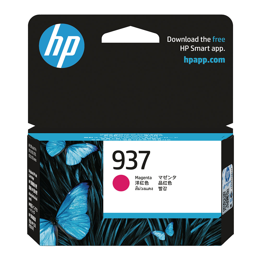 Confezione della cartuccia d'inchiostro HP 937 magenta con design a farfalla per un'elevata qualità di stampa