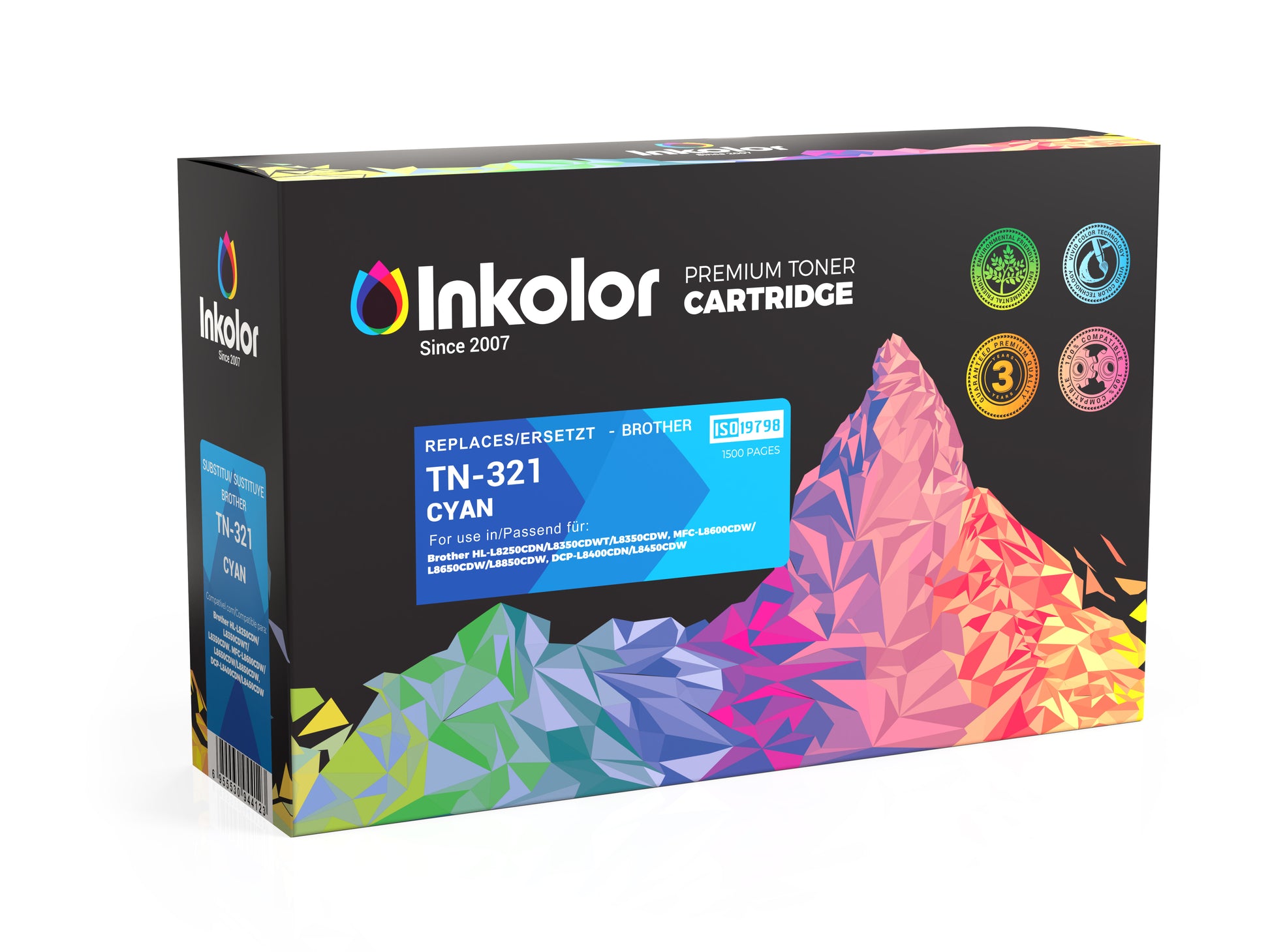 Inkolor Brother TN-321C toner ciano compatibile, di qualità superiore, per stampe a colori professionali, capacità di 1.500 pagine.