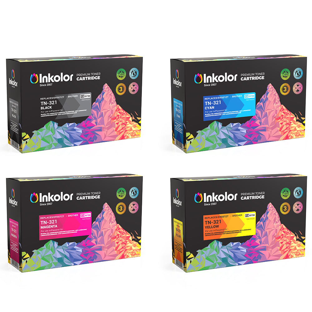 Set di toner Brother TN-321 Multipack con cartucce nero, ciano, magenta e giallo per stampe professionali.