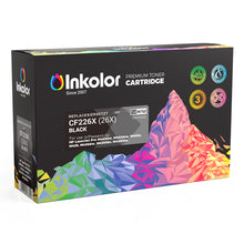 InkColor HP 26X (CF226X) Cartuccia toner compatibile nera per alti volumi di stampa in ufficio, visualizzata su una confezione colorata.