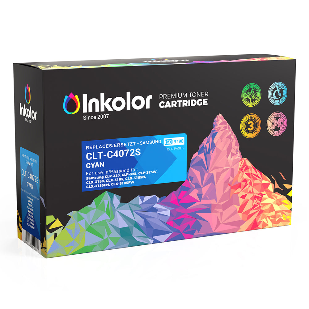 Toner Samsung CLT-C4072S compatibile ciano di Inkolor, stampa di qualità superiore, adatto per l'ufficio e la casa, capacità 1000 pagine