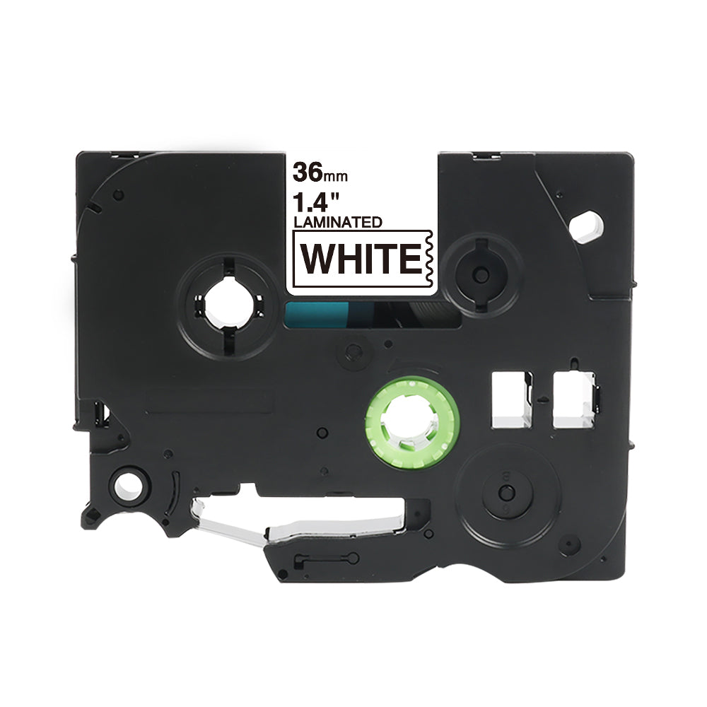 Nastro per etichette Brother TZe-261 compatibile per P-Touch, larghezza 36 mm, bianco, soluzione di stampa durevole impermeabile e resistente ai raggi UV.