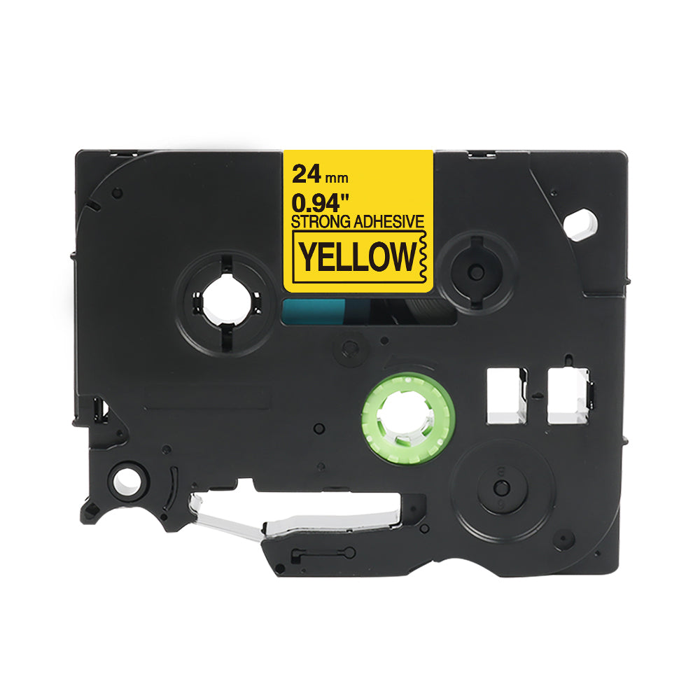 Nastro per etichettatura Brother TZe-S651 24 mm giallo per P-Touch con adesivo forte, ideale per etichettare e organizzare.