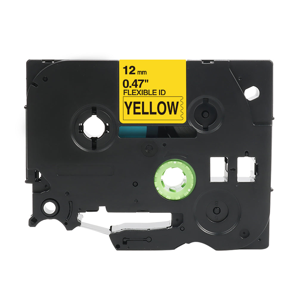 Nastro di etichettatura Brother TZe-FX631 compatibile per P-Touch, larghezza 12 mm, flessibile giallo ID, resistente per la marcatura dei cavi.