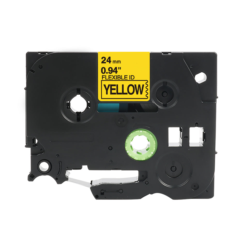 Nastro di etichettatura giallo da 24 mm compatibile con Brother TZe-FX651 per P-Touch, flessibile e resistente.